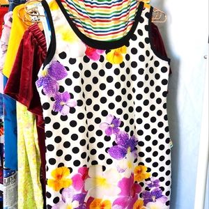 Black White Purple Polka-dot Floral Dress (L)